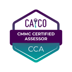 CMMC Certified Assessor badge with CCA initials.